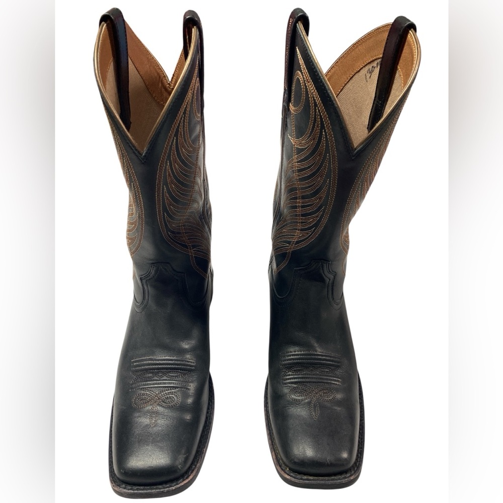 Ariat Black and Brown Leather Square Toe Western Boots Men’s 9 1/2 B - Picture 2 of 7